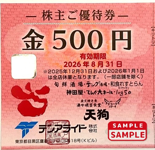 テンアライド　株主優待券【500円券】