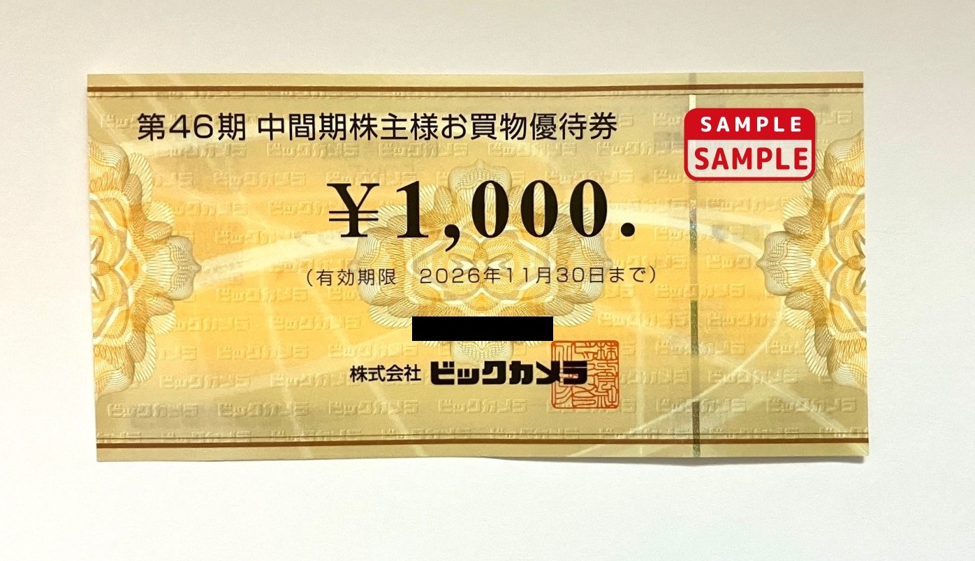 ビックカメラ・コジマ株主優待券【1,000円券】